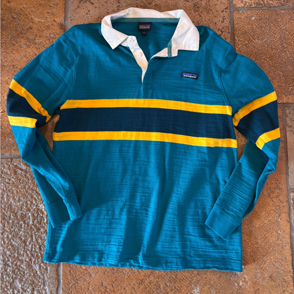 Patagonia Blue and Yellow Striped Rugby